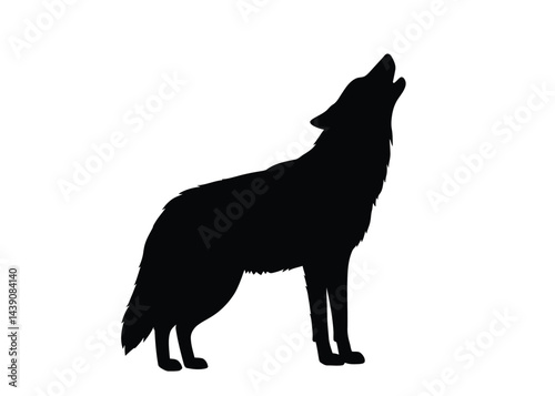 Coyote Howling Silhouette. This image shows a black silhouette of a howling coyote, also referred to as a wolf silhouette or wild canine. Vector clipart illustration design.