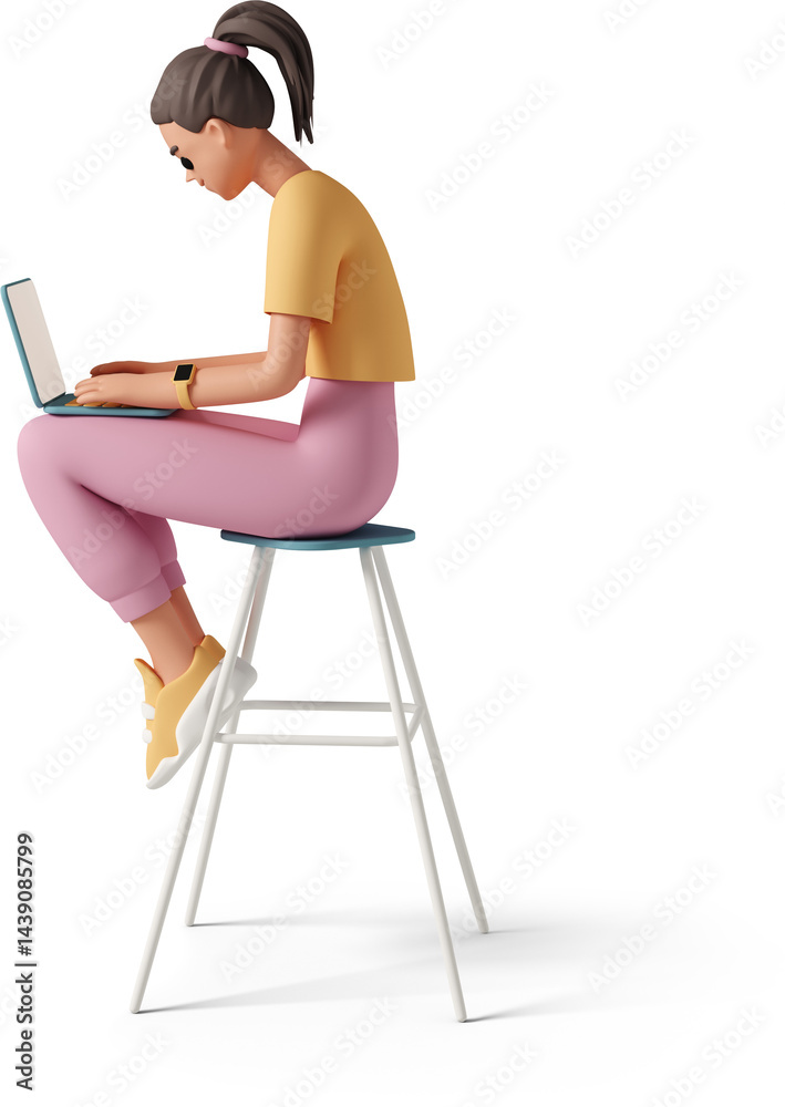 Fototapeta premium Girl sitting on stool with laptop