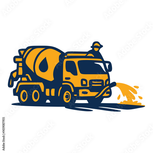  Cement Mixer Truck Pouring Concrete Illustration