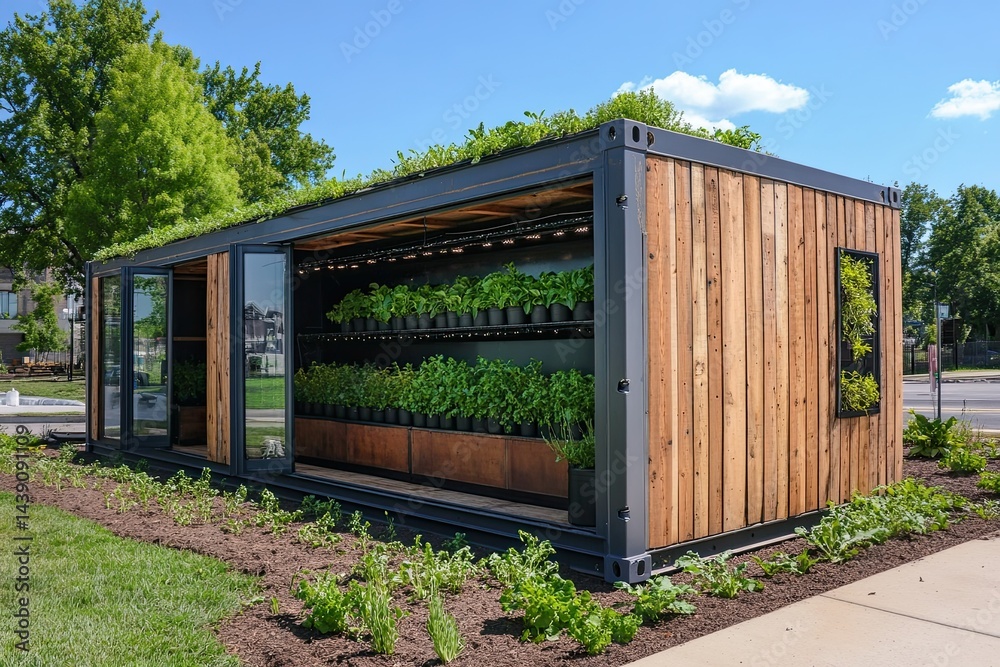 Obraz premium Innovatively designed modular container farm with efficient irrigation system