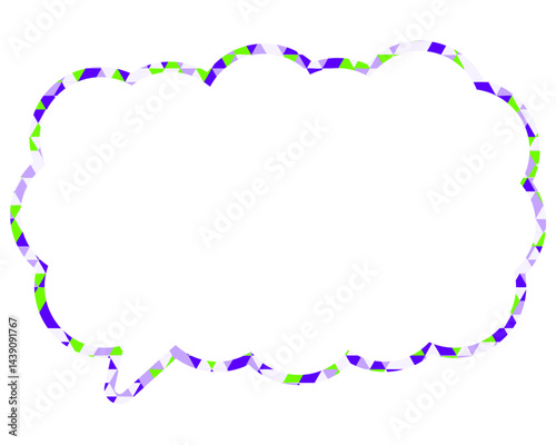 ステンドグラス風吹き出し　三角形模様　細長い雲形