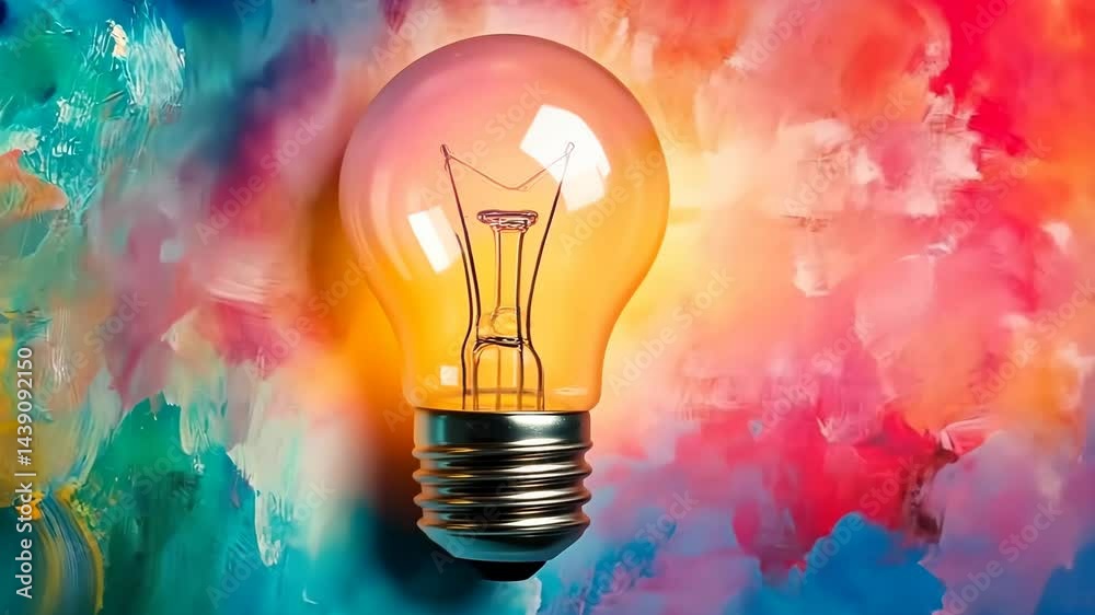 Vibrant light bulb transition against colorful abstract painted background Vibrant light bulb transition against colorful abstract painted background
