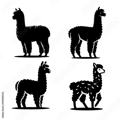 Isolated Alpaca Silhouette Logo Vector Template for Cute Farm Animal Wool Industry Branding Graphic Design Icon Illustration with Standing South American Wildlife Mammal Minimal Outline Style