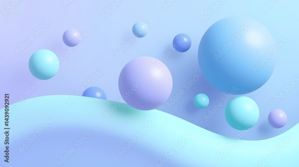 A modern flat design featuring floating matte spheres in a pastel palette of blues, greens, and purples. The composition is simple, elegant, and two-dimensional with a cool color scheme A modern flat design featuring floating matte spheres in a pastel palette of blues, greens, and purples. The composition is simple, elegant, and two-dimensional with a cool color scheme