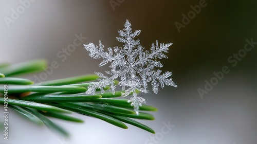 Capturing the Intricate Beauty of a Single Snowflake on Evergreen Branch