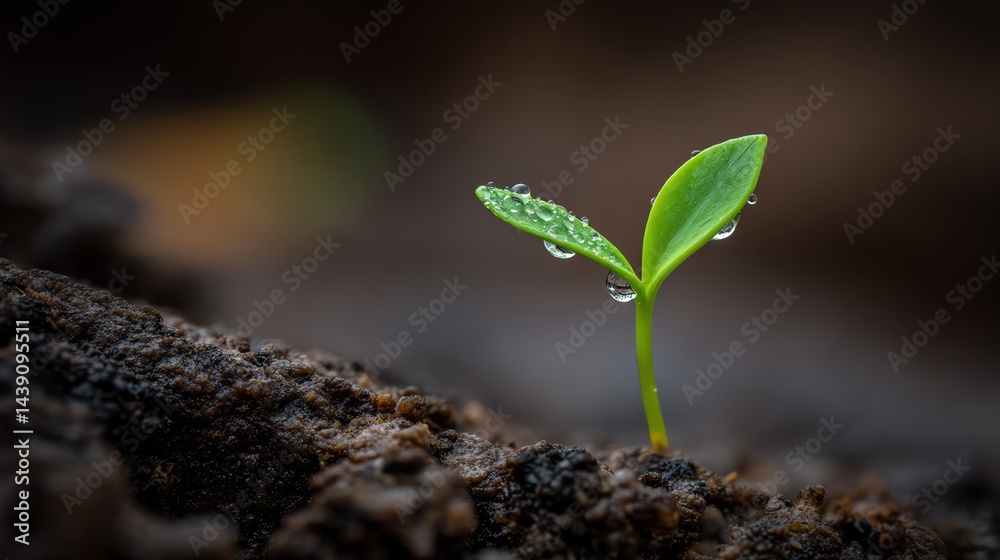 Sprout Growing in Soil with Water Droplets Symbolizing New Life Sprout Growing in Soil with Water Droplets Symbolizing New Life