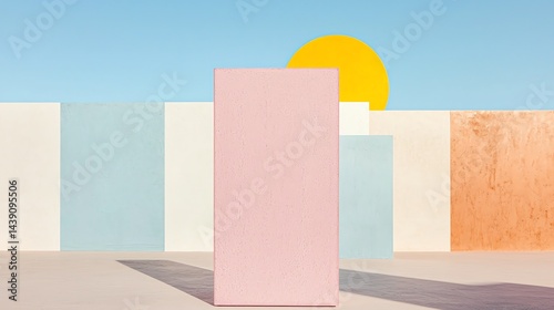 Minimalist Pastel Blocks with Sun and Shadow Creating Modern Abstract Design