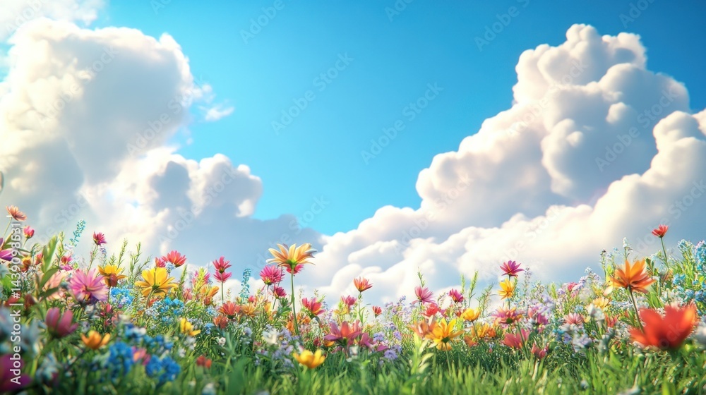 Vibrant flower field under a sunny sky Vibrant flower field under a sunny sky