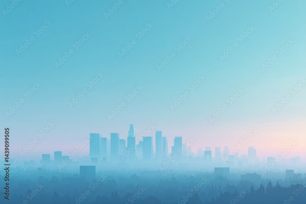 Naklejka premium hazy cityscape veiled in smog under pale sky