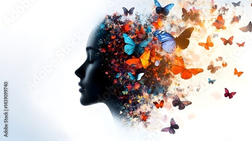 Shadowy silhouette transforms into colorful butterflies artistic display