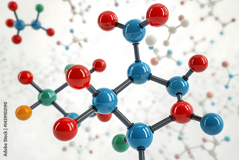 Obraz premium 3d render of molecule, 3D Molecular Structure Visualization in Green Background