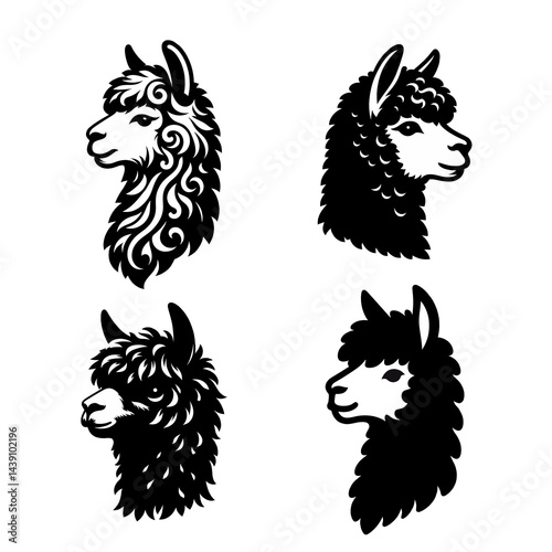 Minimalistic Head Alpaca Silhouette Logo Design with Animal Wool Vector Isolated Portrait Face Illustration Wildlife Farm Mammal Emblem Modern Cute Nature Cartoon Badge Outline Graphic Icon
