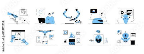 AI Robotic illustration set. Flat vector lustration concept.