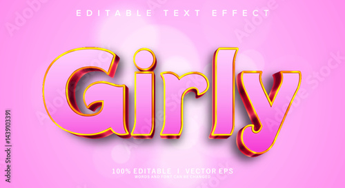 girly 3d vector text effect with modern style design
