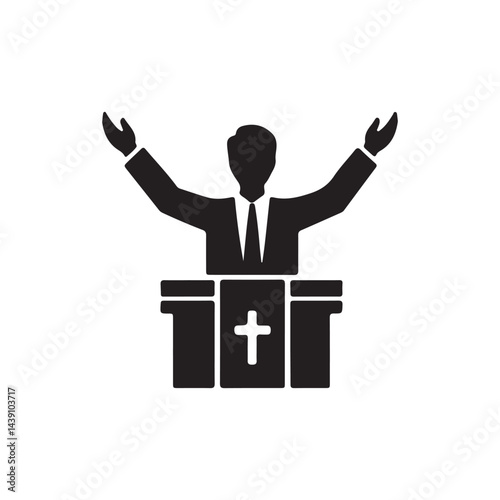 Preacher at Pulpit with Raised Hands Icon