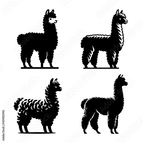 Alpaca Silhouette Vector Illustration with Minimalist Design for Logo Animal Wildlife Mammal Pet Wool Livestock Southamerica Trekking Farm Graphic Rustic Woolly Grazing Adorable Icon