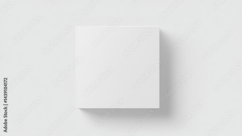 Square magazine mockup with matte cover is displayed in front view against light background, showcasing minimalist design. soft shadows add depth to image Square magazine mockup with matte cover is displayed in front view against light background, showcasing minimalist design. soft shadows add depth to image