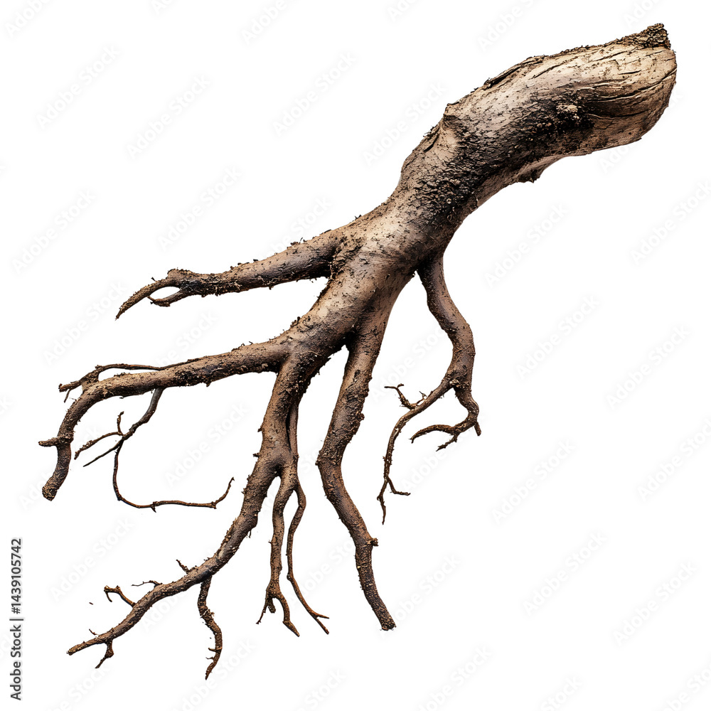 curved jungle root tip with dirt particles isolated on transparent background curved jungle root tip with dirt particles isolated on transparent background