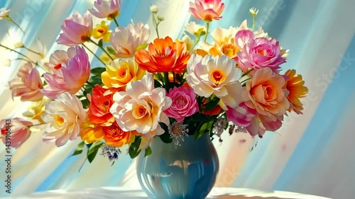 Wallpaper Mural Vibrant floral bouquet in vase with dynamic light and shadow play Torontodigital.ca
