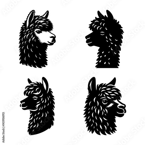 Vector Head Alpaca Silhouette Logo Illustration with Animal Wildlife Wool Face Icon Emblem Modern Minimalistic Cartoon Cute Portrait Nature Graphic Badge Isolated Creative Abstract Art Mammal
