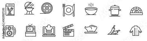 Cooking icon set in thin line style. vector