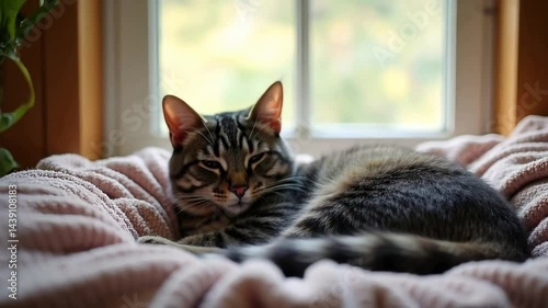  Cat Relaxing by Window, Cozy Cat Nap
