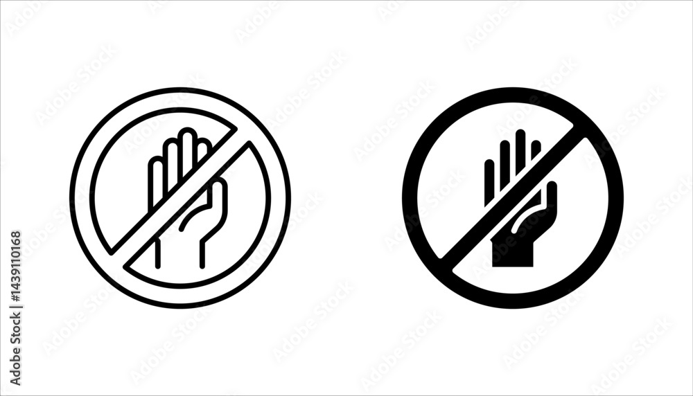 Rejection pixel perfect linear icon set. Negative response, Person showing stop gesture vector illustration on white background Rejection pixel perfect linear icon set. Negative response, Person showing stop gesture vector illustration on white background