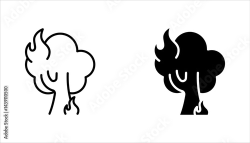 wildfire icons set in thin line style, forest fire icon set vector illustration on white background