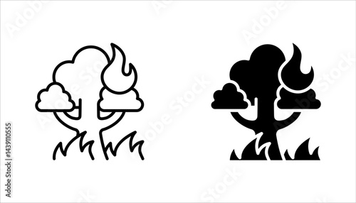 wildfire icons set in thin line style, forest fire icon set vector illustration on white background