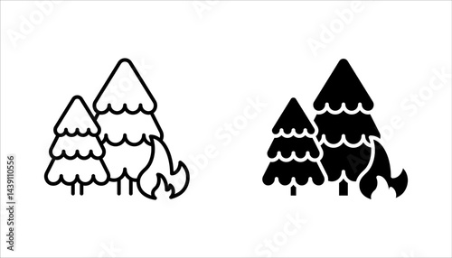 wildfire icons set in thin line style, forest fire icon set vector illustration on white background