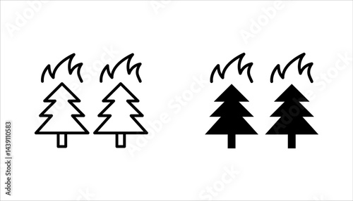 wildfire icons set in thin line style, forest fire icon set vector illustration on white background