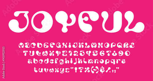 Y2k bubble font, funky groovy type, liquid fluid typeface, 3d balloon alphabet letters typography set. Retro hippie psychedelic font english abc symbols with vector bubble letters and balloon numbers