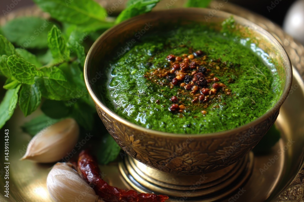 Nutritious mint chutney with coriander mint and spices Nutritious mint chutney with coriander mint and spices