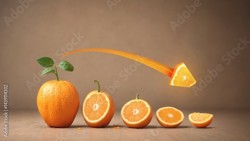 Decreasing Graph And Arrow On Orange Fruit Slice Stock Board
