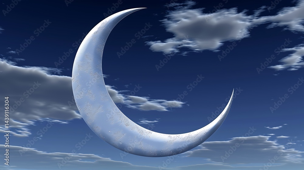 Fototapeta premium Crescent Moon amidst Tranquil Cloudy Night Skies for Dreamy Visuals