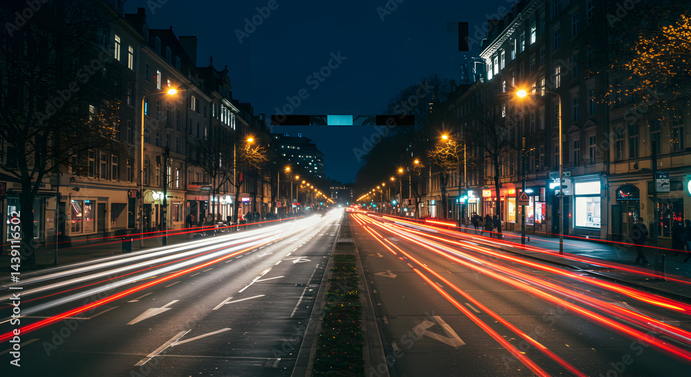 Naklejka premium Urban Evening: Long Exposure Captures Light Streaks In the City