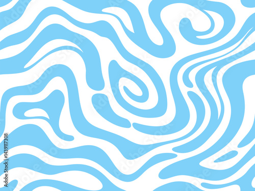 Groovy psychedelic water blue wave pattern. Vector abstract cyan and white wavy swirls. Texture background, ornament or wallpaper with undulating waves create a dynamic and visual illusion effect