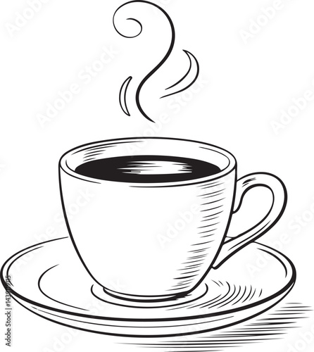 Hot coffee cup with steam, a warm breakfast beverage icon