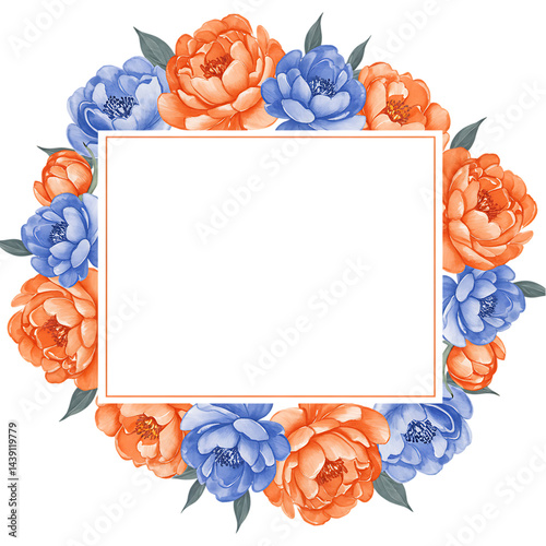 Floral Frame Border: Watercolor Peonies Wreath Background photo