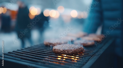 person stands focused tending to barbecue grill emitting gentle smoke against softly blurred background
