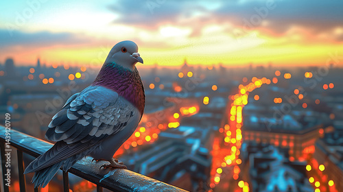 Pigeon perched on a high balcony