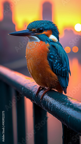 Kingfisher on a Bridge Railing