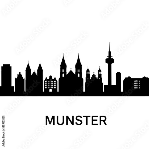 Mnster Skyline Silhouette with Germany, and Black.