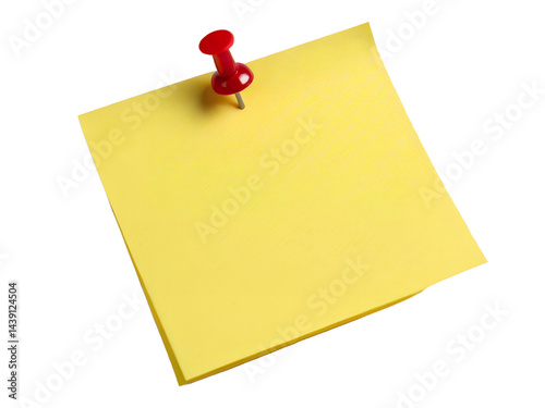 Yellow Sticky Note with Red Push Pin Isolate on transparent background cutout, PNG file, Cutout file