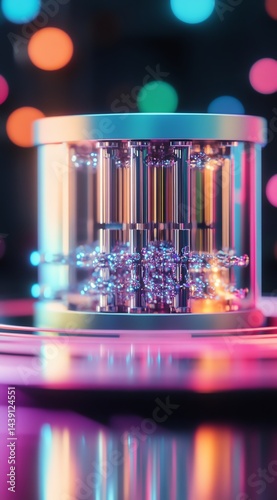Futuristic Device with Metallic Elements and Glowing Orbs in Creative Design