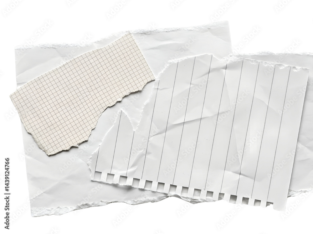 Torn Blank Sheet of Lined Paper Isolate on transparent background cutout, PNG file, Cutout file