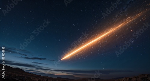 Meteorite streaking across the dark sky background