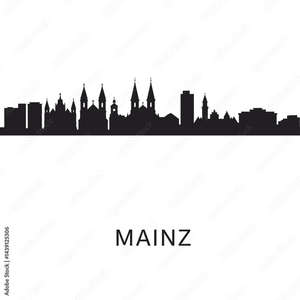 Fototapeta premium Mainz Skyline Vector with Germany Cityscape, and Black.