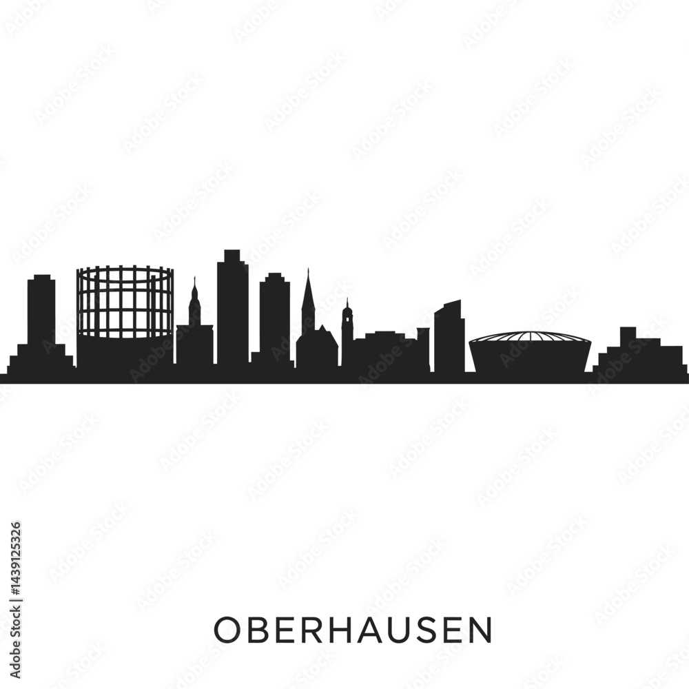 Naklejka premium Oberhausen Cityscape Skyline Black Silhouette.