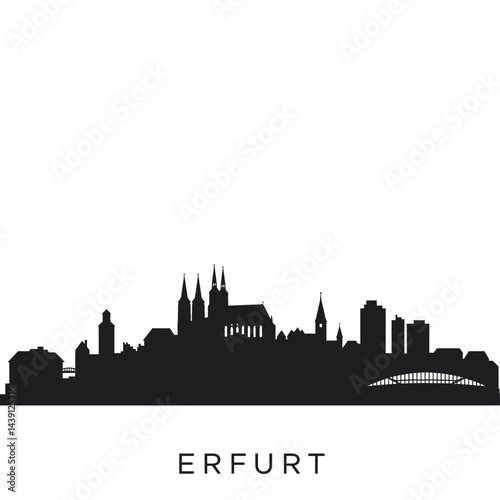 Erfurt skyline Black silhouette on white.